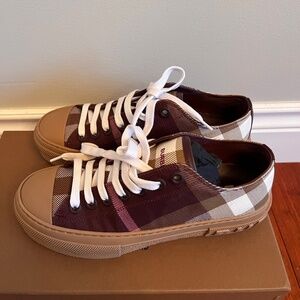 BURBERRY Maroon Jack Vintage Check Cotton Low Top Trainers Sneakers Shoes